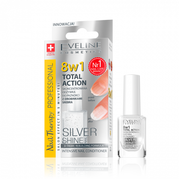 Eveline, Odżywka do paznokci 8w1, Silver Shine, 12 ml