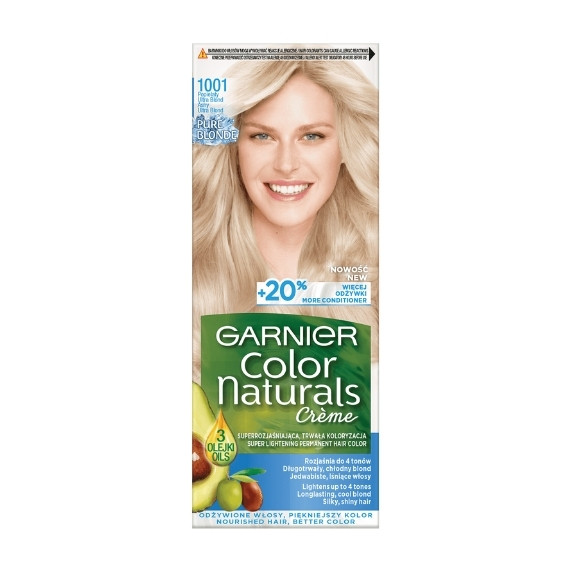 Garnier, Color Naturals Crème, Trwała farba do włosów, 1001 Popielaty Ultra Blond, 100 + 10 ml