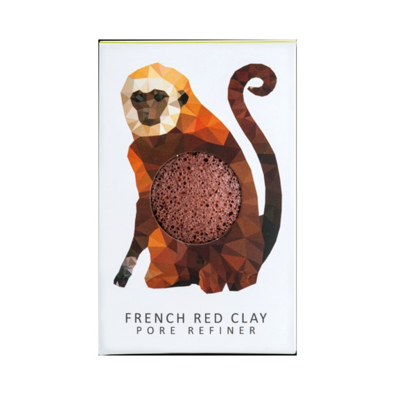 Konjac Sponge Company, Mini Gąbka Konjac Rainforest Małpka z czerwoną glinką do cery suchej i naczynkowej