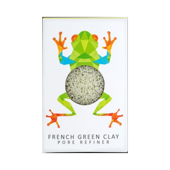 Konjac Sponge Company, Mini Gąbka Konjac Rainforest Żabka z zieloną glinką do cery normalnej, mieszanej i tustej