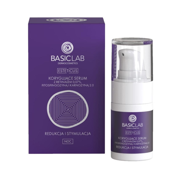 BasicLab, Korygujące serum z retinalem 0,07%, fitosfingozyną i karnozyną 2.0 redukcja i stymulacja, 15 ml