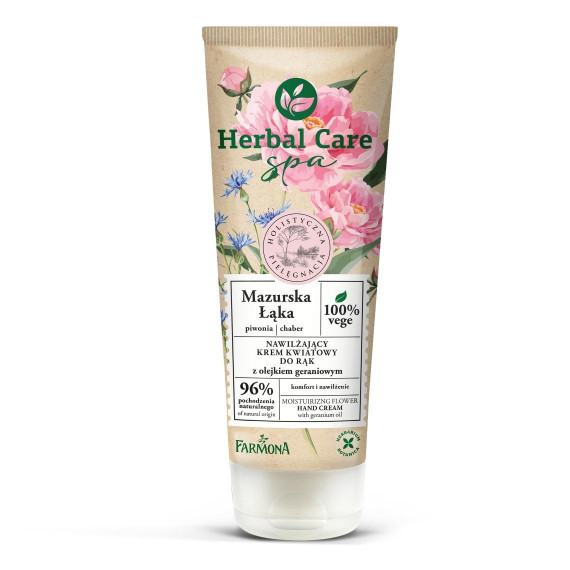 Herbal Care SPA, Mazurska Łąka, Nawilżający krem kwiatowy do dłoni z olejkiem geraniowym, 100 ml