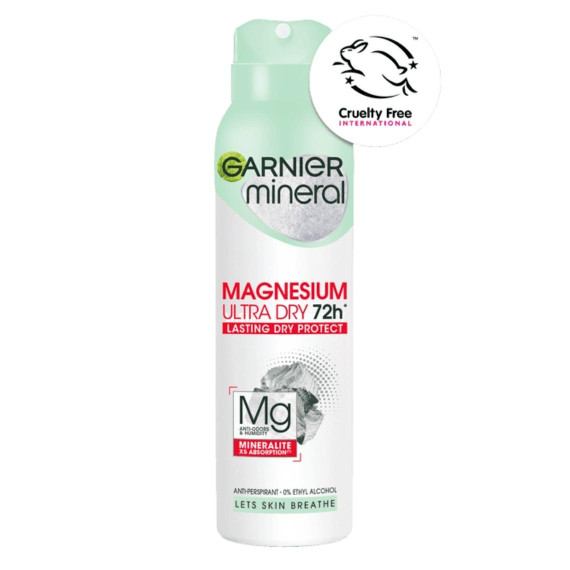 Garnier Mineral, Magnesium Ultra Dry 72H, Antyperspirant dla kobiet w sprayu, 150 ml