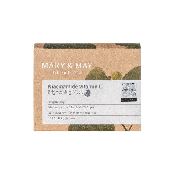Mary&May, Niacinamide Vitamin C Brightening Mask, Zestaw rozjaśniających masek do twarzy, 30 szt.