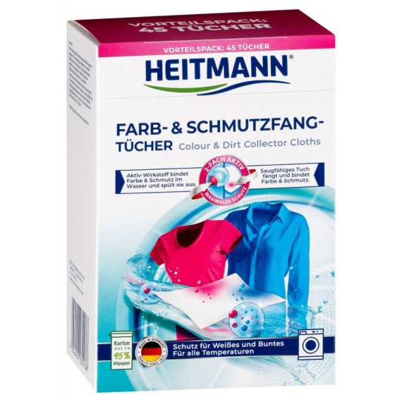 Heitmann, Chusteczki wyłapujące kolor i brud, 45 szt