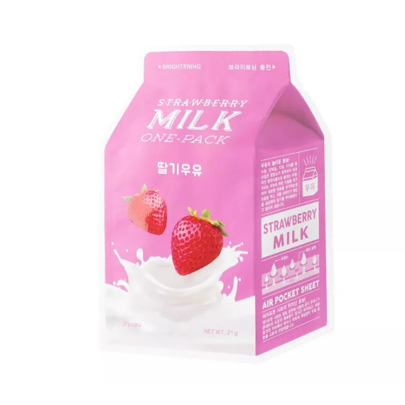 A'pieu, Milk One Pack Mask - Strawberry, Rozjaśniająca Maska w Płacie, 21g