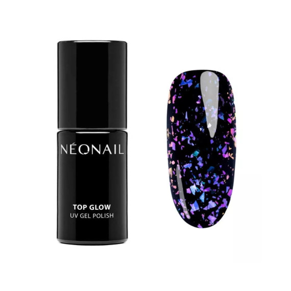 NeoNail, Top hybrydowy Top Glow Violet Aurora Flakes, 7,2 ml