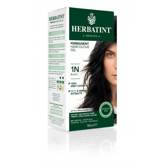 Herbatint, Trwała farba do włosów, 1N CZARNY, seria naturalna